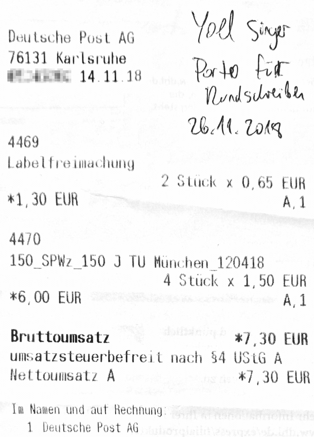 So soll ein Beleg aussehen